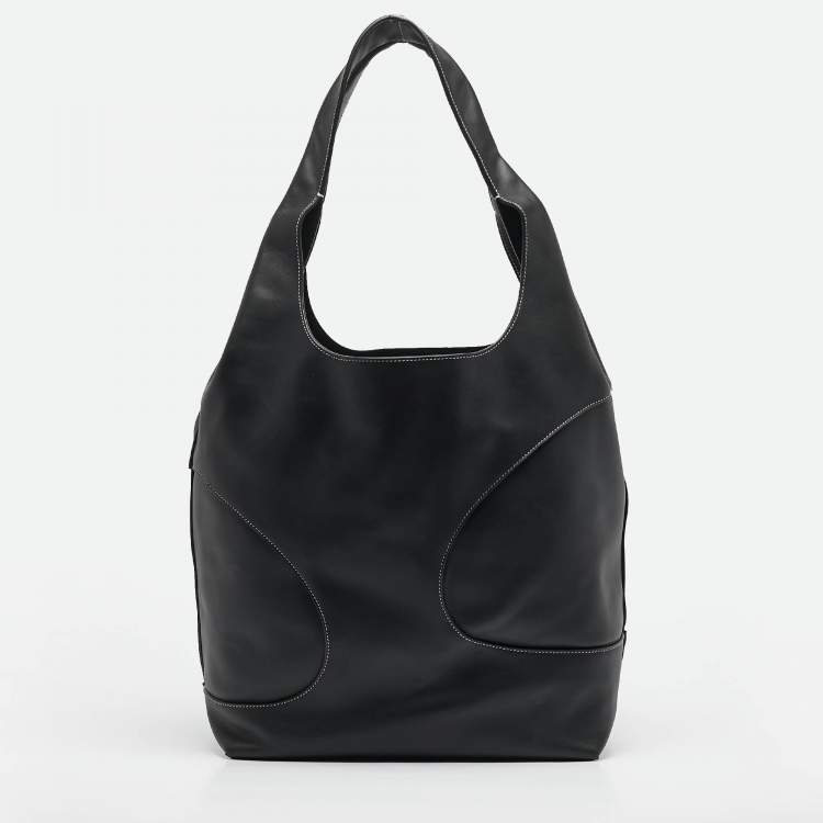 Pre Owned Salvatore Ferragamo Black Leather Cut Out Detail Tote