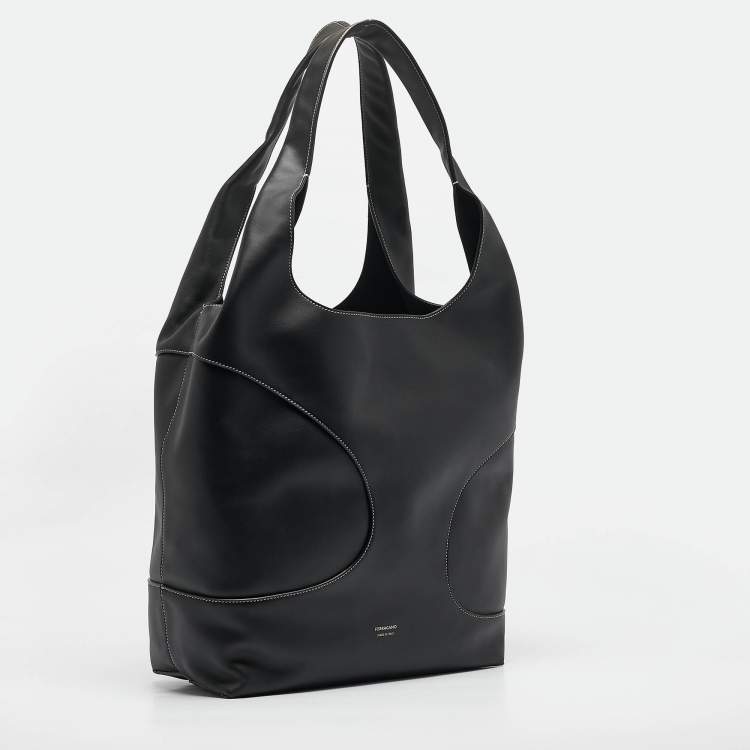 Pre Owned Salvatore Ferragamo Black Leather Cut Out Detail Tote