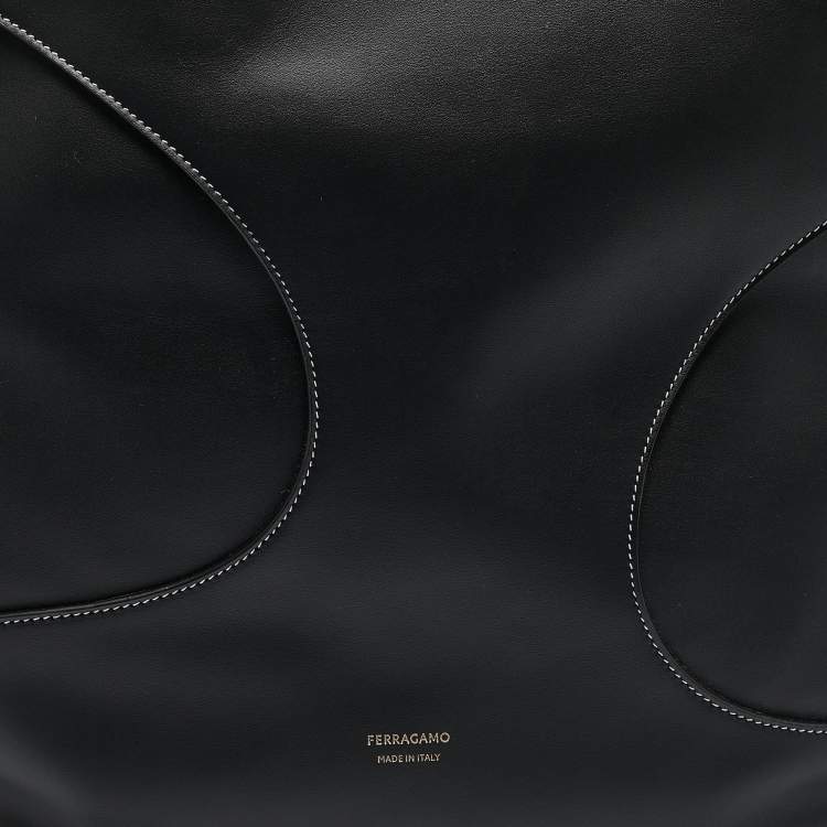 Pre Owned Salvatore Ferragamo Black Leather Cut Out Detail Tote