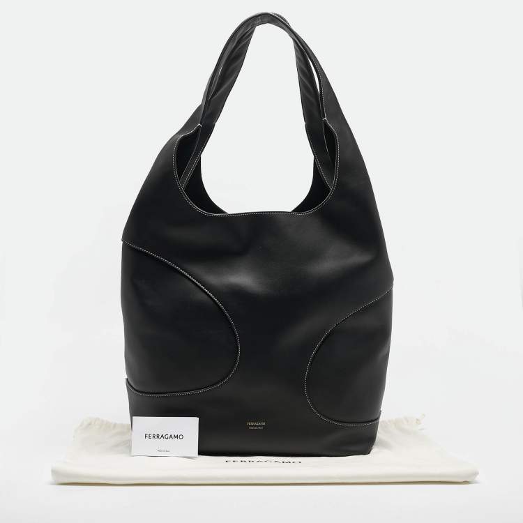 Pre Owned Salvatore Ferragamo Black Leather Cut Out Detail Tote