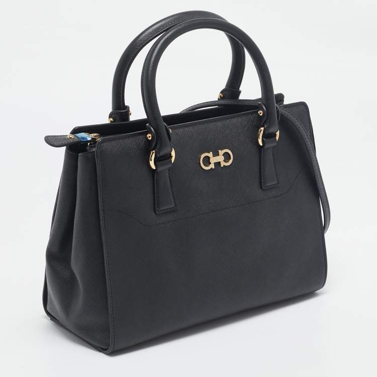 Pre Owned Salvatore Ferragamo Black Leather Beky Tote