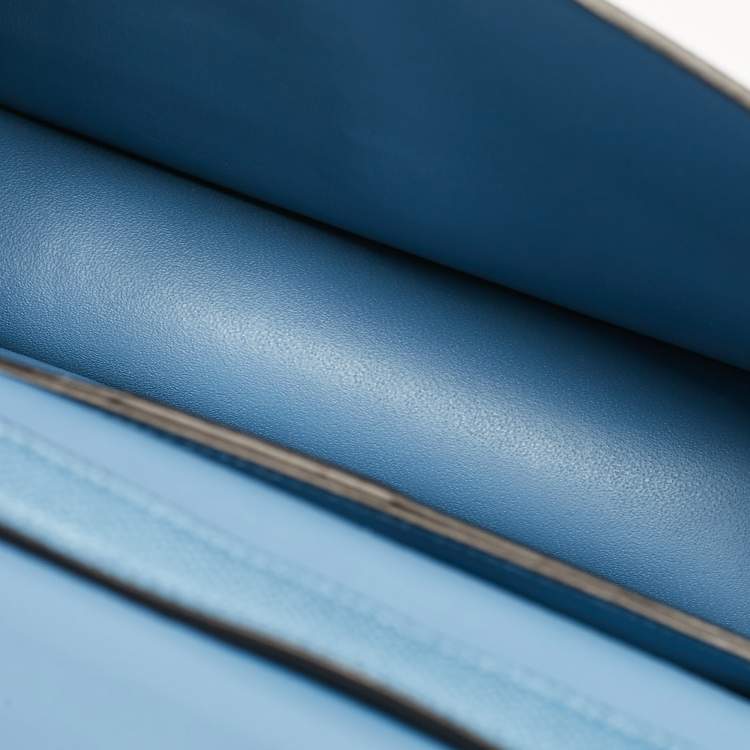 Pre Owned Salvatore Ferragamo Light Blue Leather Gancini Rounded Flap Crossbody Bag