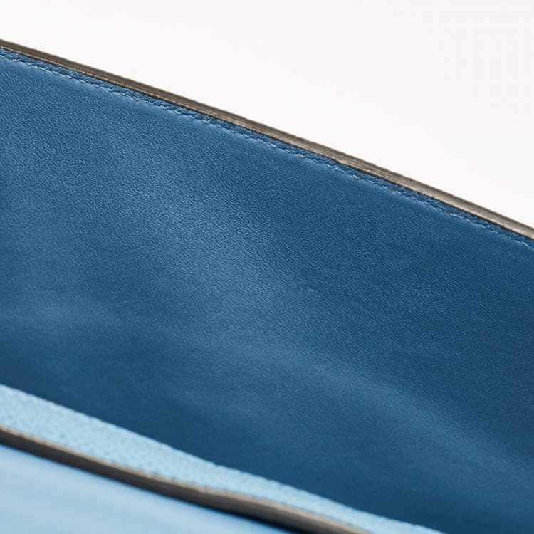 Pre Owned Salvatore Ferragamo Light Blue Leather Gancini Rounded Flap Crossbody Bag