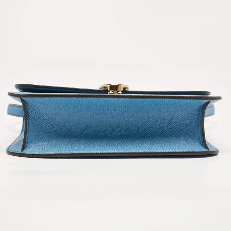 Pre Owned Salvatore Ferragamo Light Blue Leather Gancini Rounded Flap Crossbody Bag