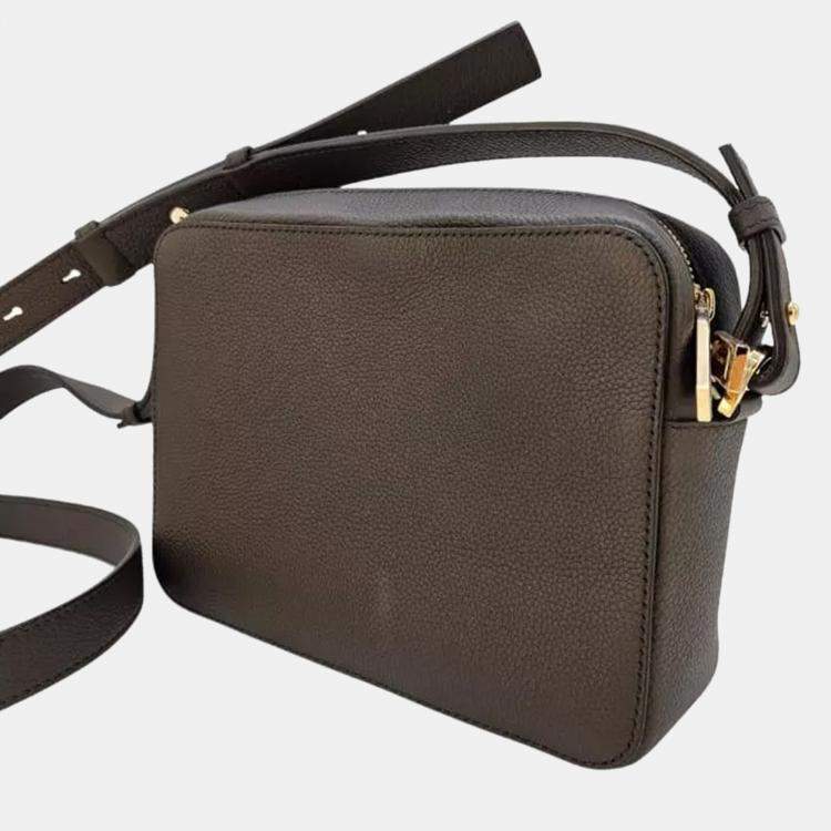 Pre Owned Ferragamo Gancini Embossed Black Leather Crossbody Bag