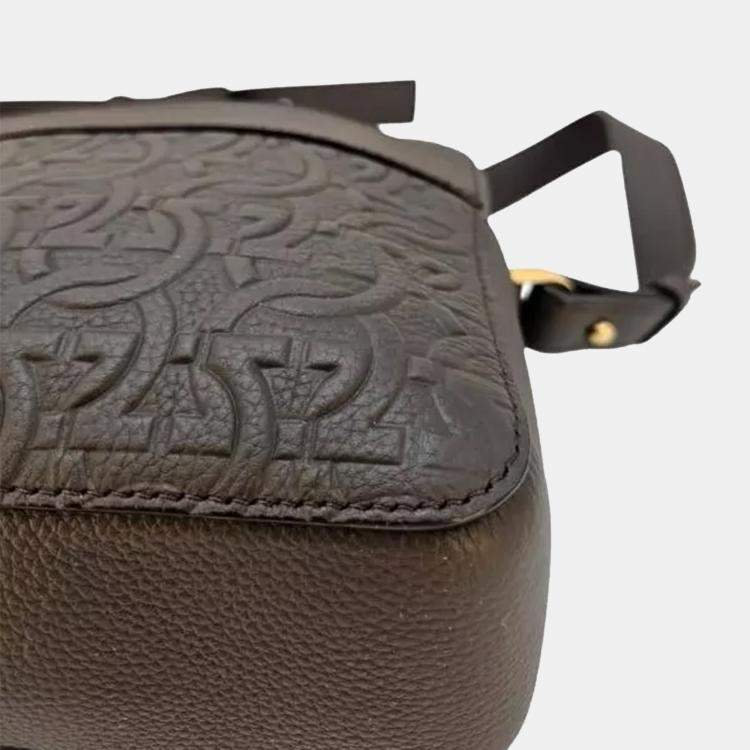 Pre Owned Ferragamo Gancini Embossed Black Leather Crossbody Bag