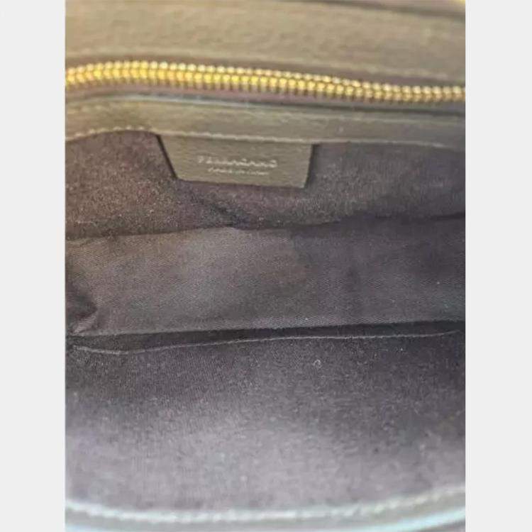 Pre Owned Ferragamo Gancini Embossed Black Leather Crossbody Bag