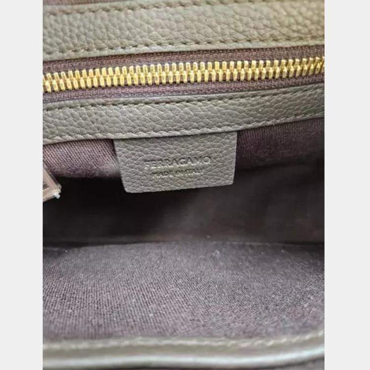 Pre Owned Ferragamo Gancini Embossed Black Leather Crossbody Bag