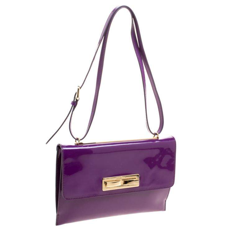 Pre Owned Salvatore Ferragamo Purple Patent Leather Shoulder Bag