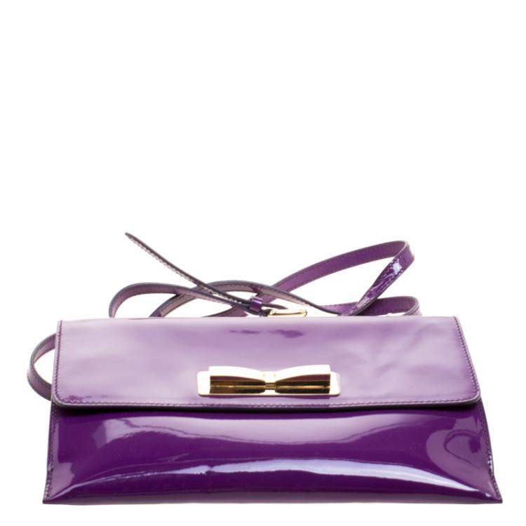 Pre Owned Salvatore Ferragamo Purple Patent Leather Shoulder Bag