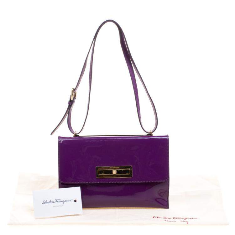 Pre Owned Salvatore Ferragamo Purple Patent Leather Shoulder Bag