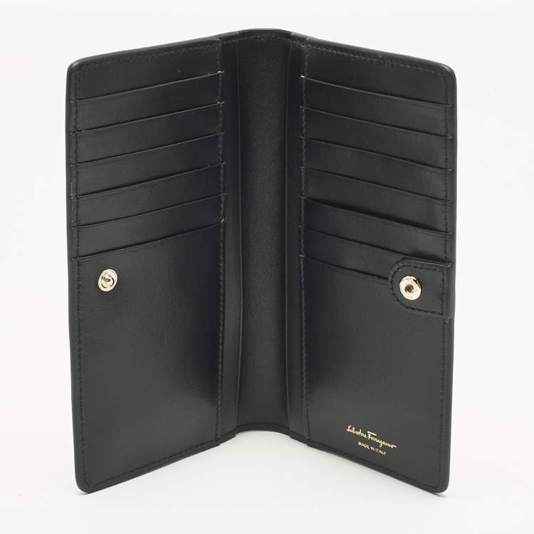 Pre Owned Salvatore Ferragamo Gold Leather Gancini Long Wallet