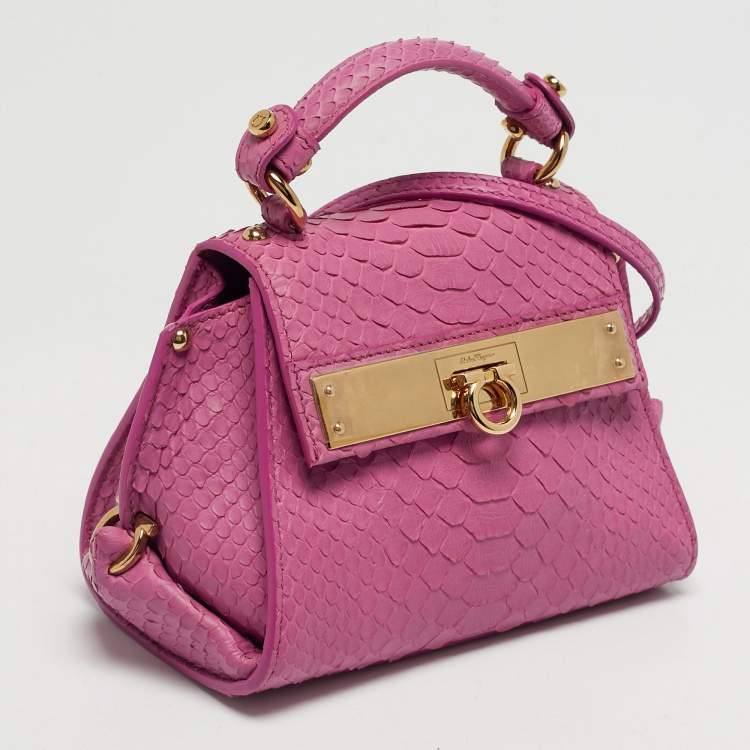 Pre Owned Salvatore Ferragamo Pink Python Mini Sofia Top Handle Bag