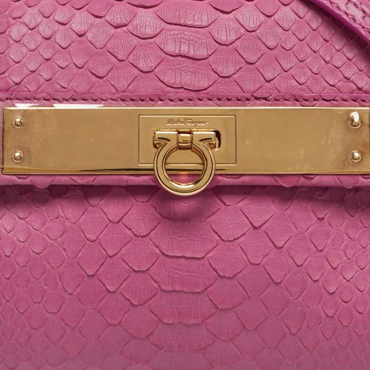 Pre Owned Salvatore Ferragamo Pink Python Mini Sofia Top Handle Bag