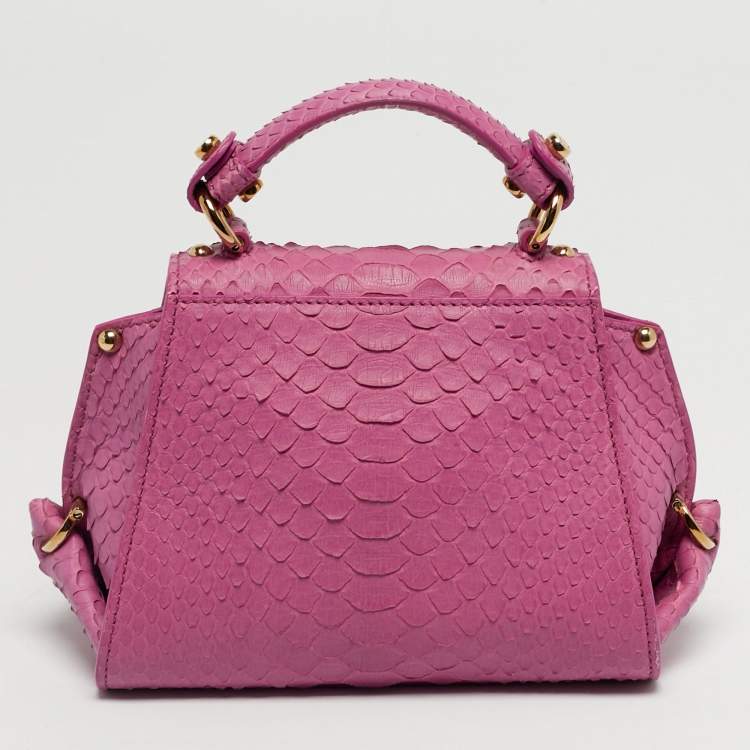 Pre Owned Salvatore Ferragamo Pink Python Mini Sofia Top Handle Bag