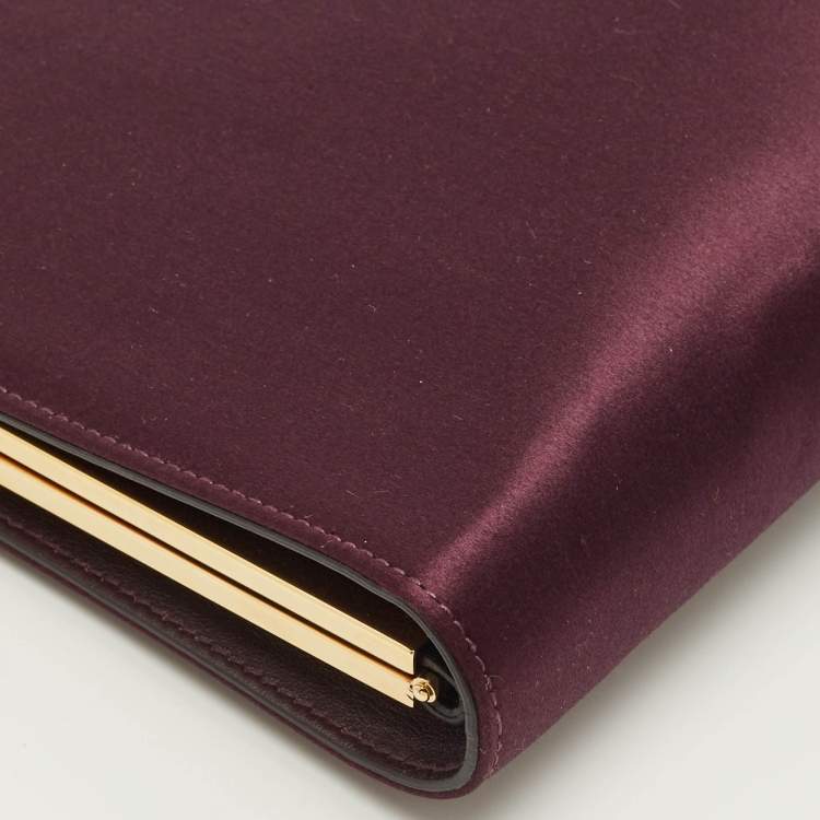 Pre Owned Salvatore Ferragamo Purple Satin Frame Chain Clutch