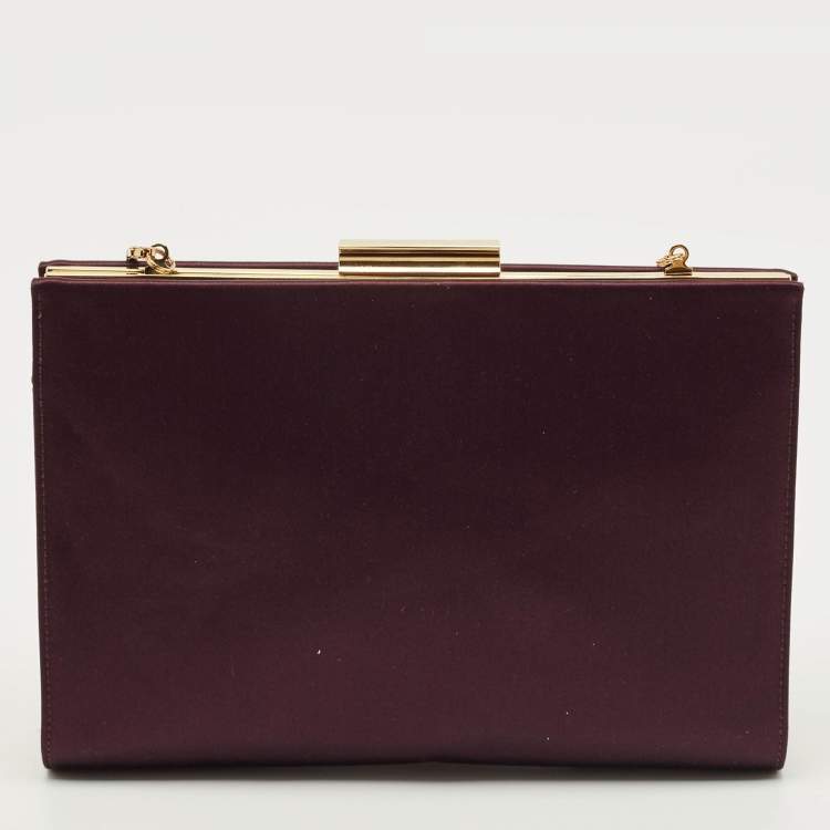 Pre Owned Salvatore Ferragamo Purple Satin Frame Chain Clutch
