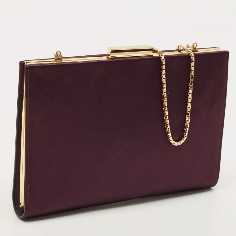 Pre Owned Salvatore Ferragamo Purple Satin Frame Chain Clutch