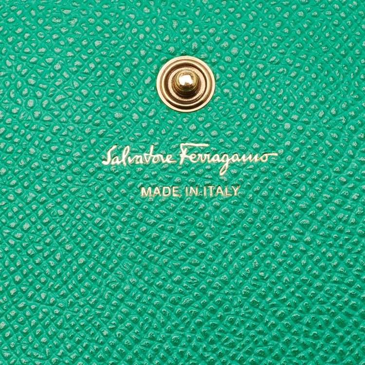 Pre Owned Salvatore Ferragamo Gancini Green Leather Business Card Holder