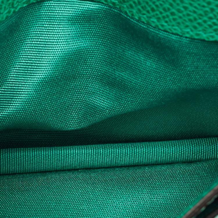 Pre Owned Salvatore Ferragamo Gancini Green Leather Business Card Holder