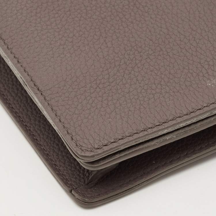 Pre Owned Salvatore Ferragamo Hug Dark Beige Leather Clutch