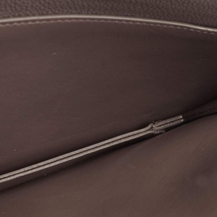 Pre Owned Salvatore Ferragamo Hug Dark Beige Leather Clutch