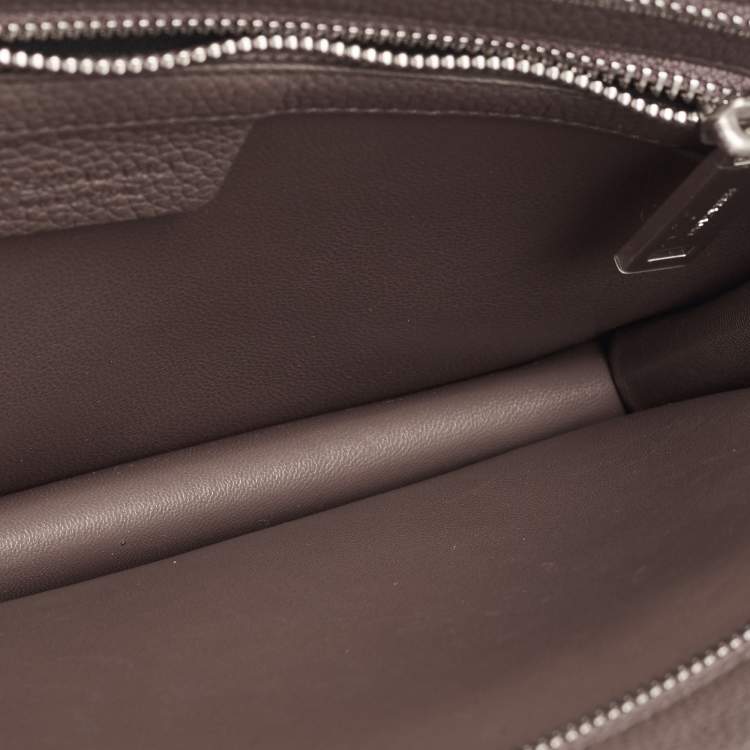 Pre Owned Salvatore Ferragamo Hug Dark Beige Leather Clutch