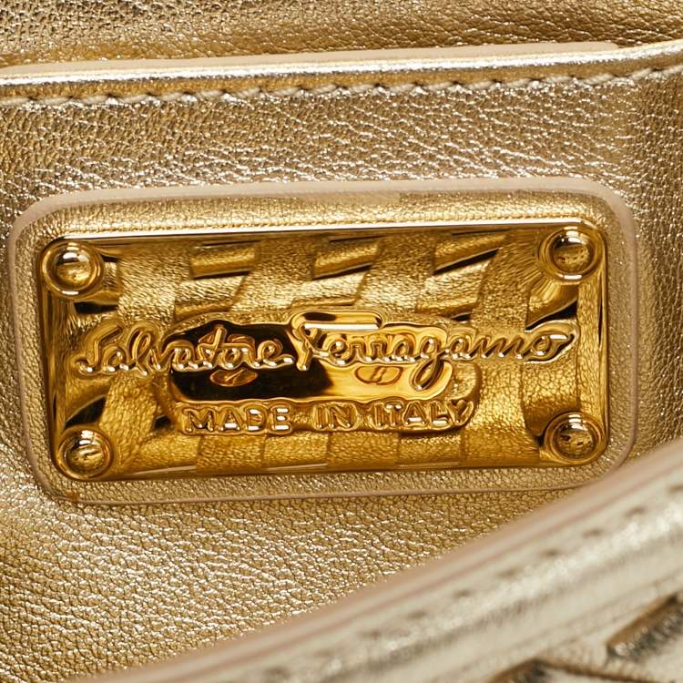Pre Owned Salvatore Ferragamo Metallic Gold Leather Top Handle Bag