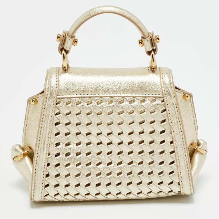 Pre Owned Salvatore Ferragamo Metallic Gold Leather Top Handle Bag