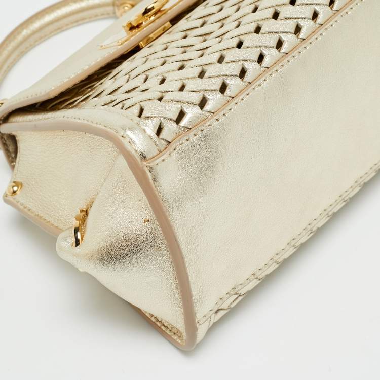 Pre Owned Salvatore Ferragamo Metallic Gold Leather Top Handle Bag