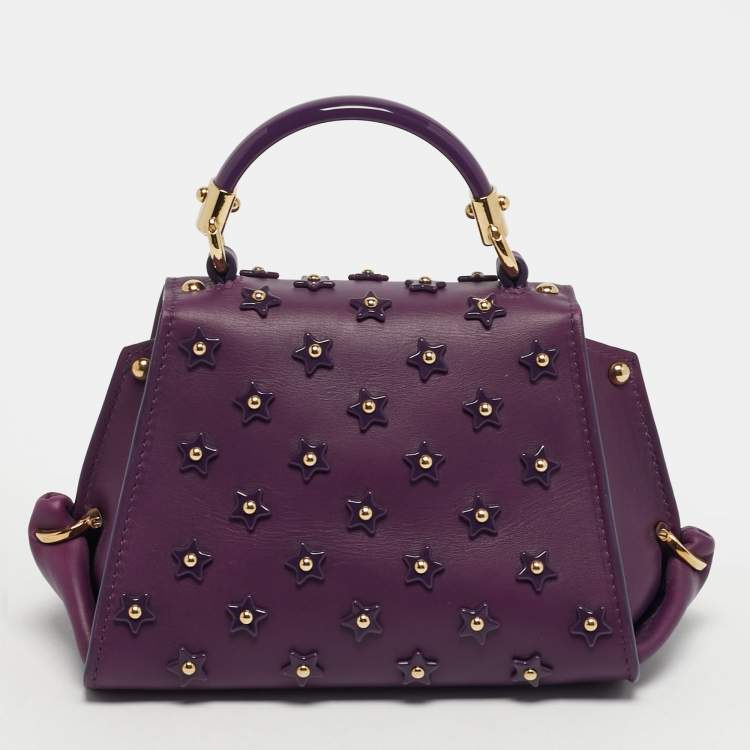 Pre Owned Salvatore Ferragamo Sofia Mini Purple Leather Star Embellished Top Handle Bag