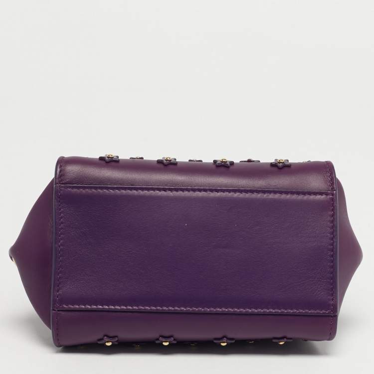 Pre Owned Salvatore Ferragamo Sofia Mini Purple Leather Star Embellished Top Handle Bag