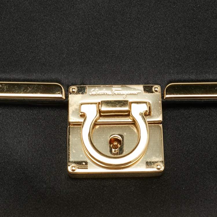 Pre Owned Salvatore Ferragamo Aileen Frame Black Satin Chain/Belt Bag