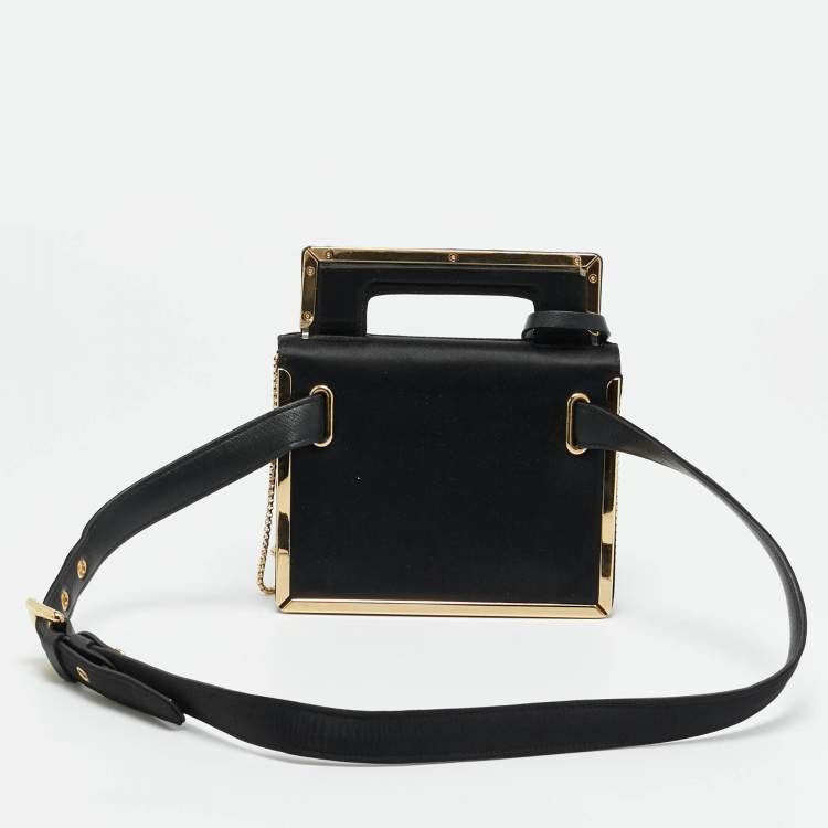 Pre Owned Salvatore Ferragamo Aileen Frame Black Satin Chain/Belt Bag