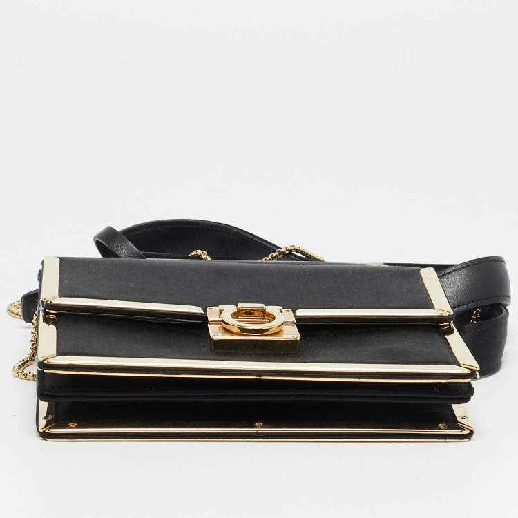Pre Owned Salvatore Ferragamo Aileen Frame Black Satin Chain/Belt Bag