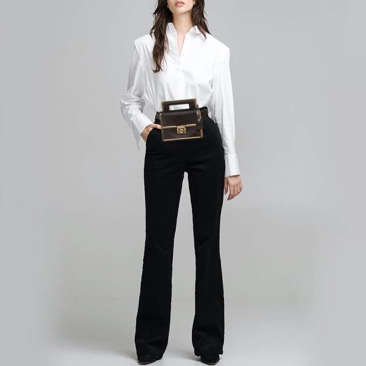 Pre Owned Salvatore Ferragamo Aileen Frame Black Satin Chain/Belt Bag