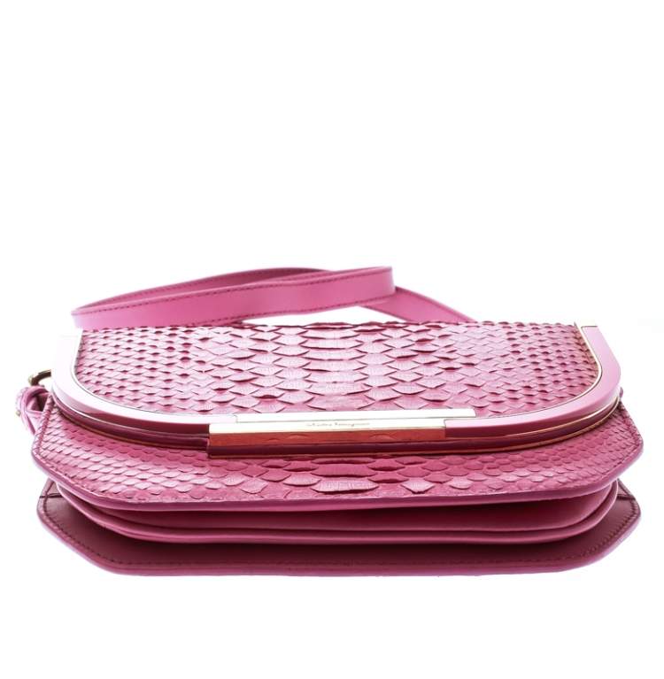 Pre Owned Salvatore Ferragamo Pink Python Shoulder Bag