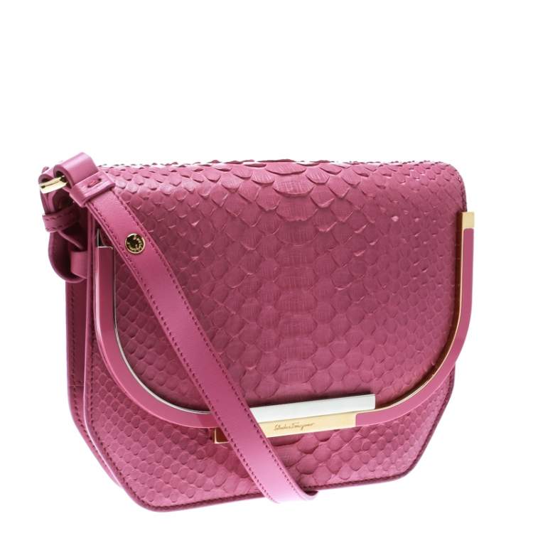 Pre Owned Salvatore Ferragamo Pink Python Shoulder Bag