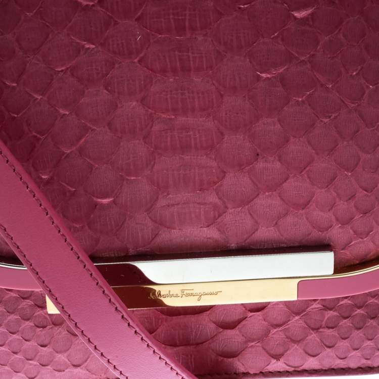 Pre Owned Salvatore Ferragamo Pink Python Shoulder Bag