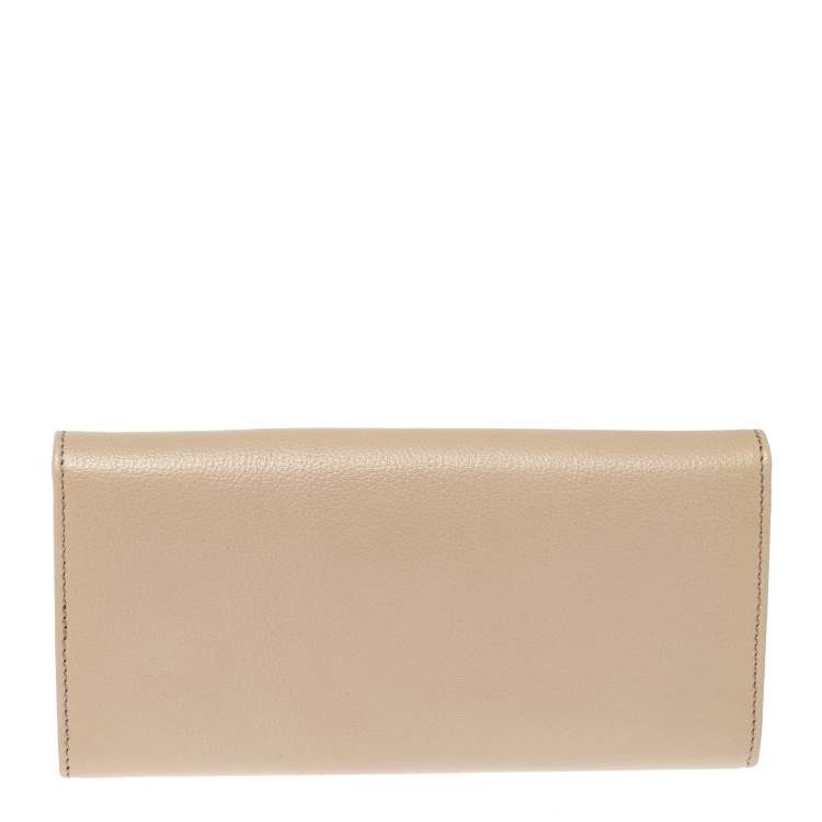 Pre Owned Salvatore Ferragamo Beige Leather Double Gancio Continental Wallet
