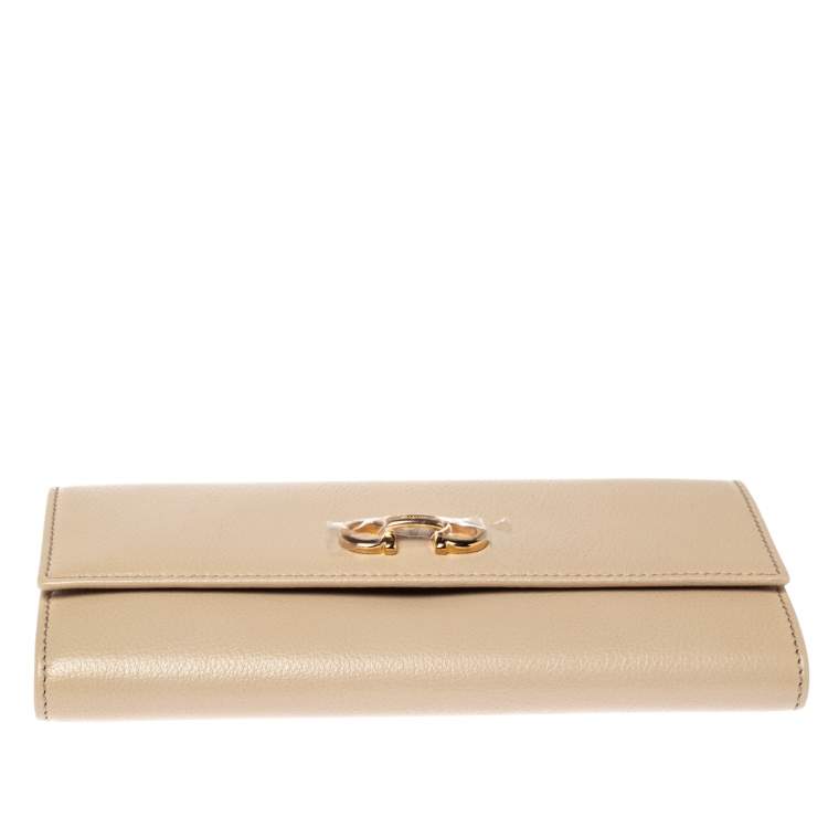 Pre Owned Salvatore Ferragamo Beige Leather Double Gancio Continental Wallet