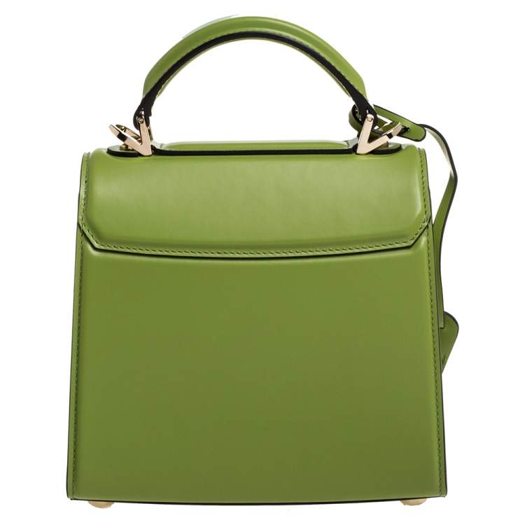 Pre Owned Salvatore Ferragamo Green Leather Small Boxyz Top Handle Bag
