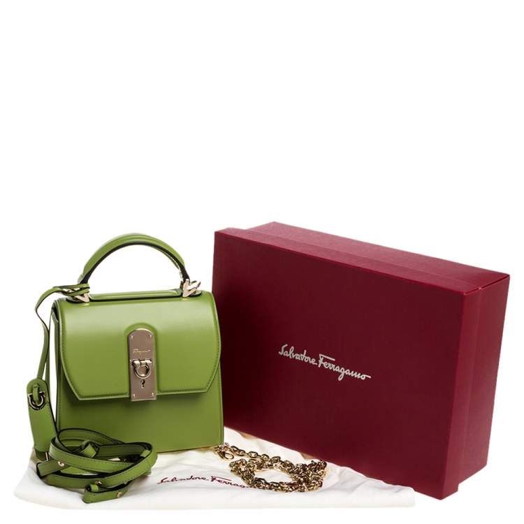 Pre Owned Salvatore Ferragamo Green Leather Small Boxyz Top Handle Bag