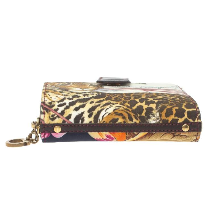 Pre Owned Salvatore Ferragamo Multicolor Jungle Print Fabric Bifold Compact Wallet