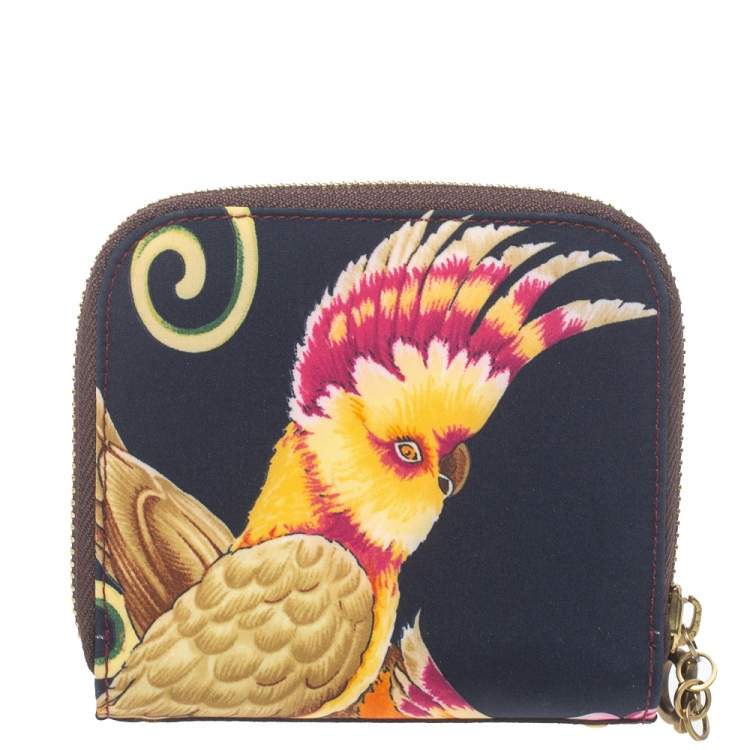 Pre Owned Salvatore Ferragamo Multicolor Jungle Print Fabric Bifold Compact Wallet