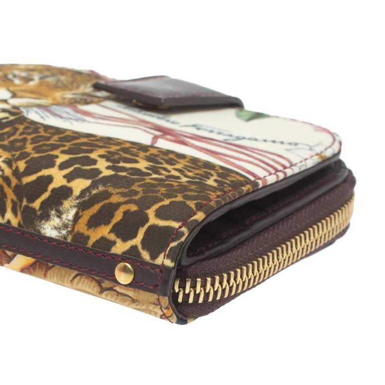 Pre Owned Salvatore Ferragamo Multicolor Jungle Print Fabric Bifold Compact Wallet
