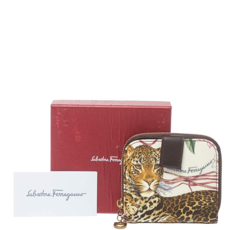 Pre Owned Salvatore Ferragamo Multicolor Jungle Print Fabric Bifold Compact Wallet