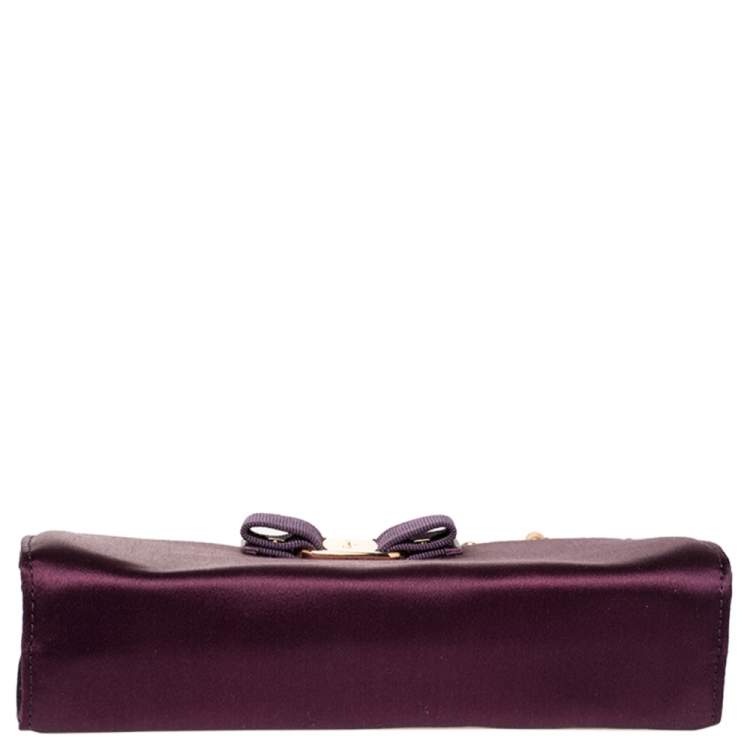 Pre Owned Salvatore Ferragamo Purple Satin Vera Piuma Chain Clutch