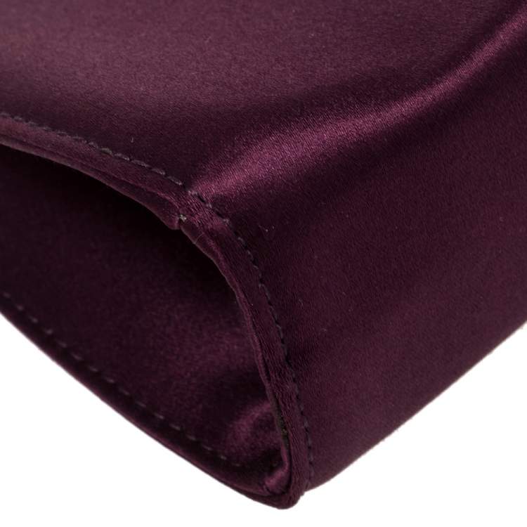 Pre Owned Salvatore Ferragamo Purple Satin Vera Piuma Chain Clutch