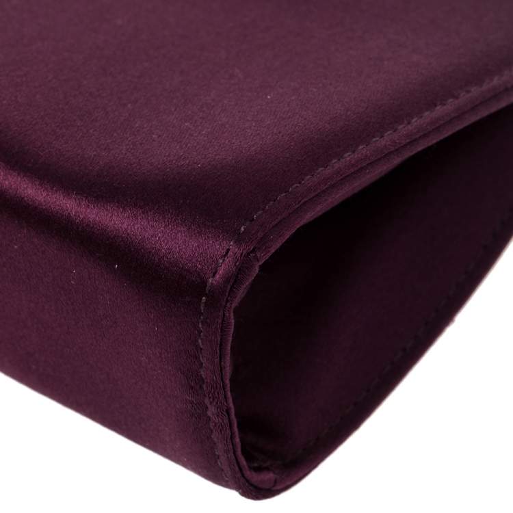Pre Owned Salvatore Ferragamo Purple Satin Vera Piuma Chain Clutch